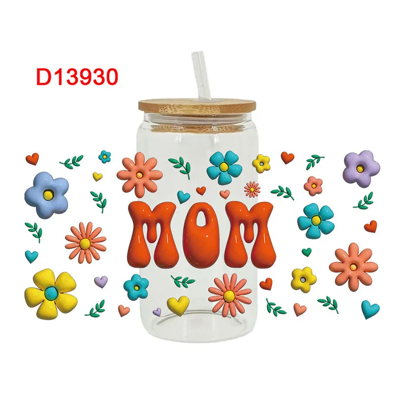 3D UV DTF Transfers Stickers 16oz Cup Wraps Animal Dog Mom Printed For DIY Glass Ceramic Metal Leather Etc. D13930 dtf transfer sticker