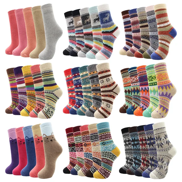 5 Pairs New Fashion Autumn and Winter Cute Colorful Women Warm Rabbit Wool Socks Thicken Cashmere Snow Women Socks 1