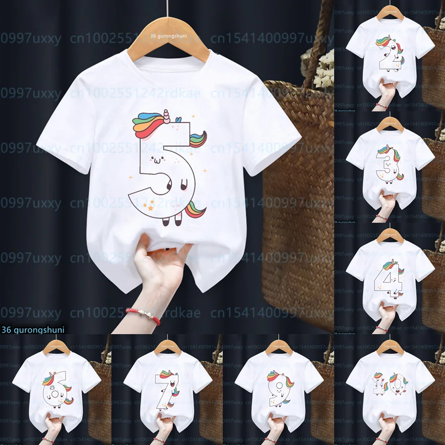 

Kawaii Rainbow Unicorn Monster T Shirt Happy Birthday Number 2-10th T-Shirt Boys Girls Gift Kids Clothes Short Sleeve Baby Tops