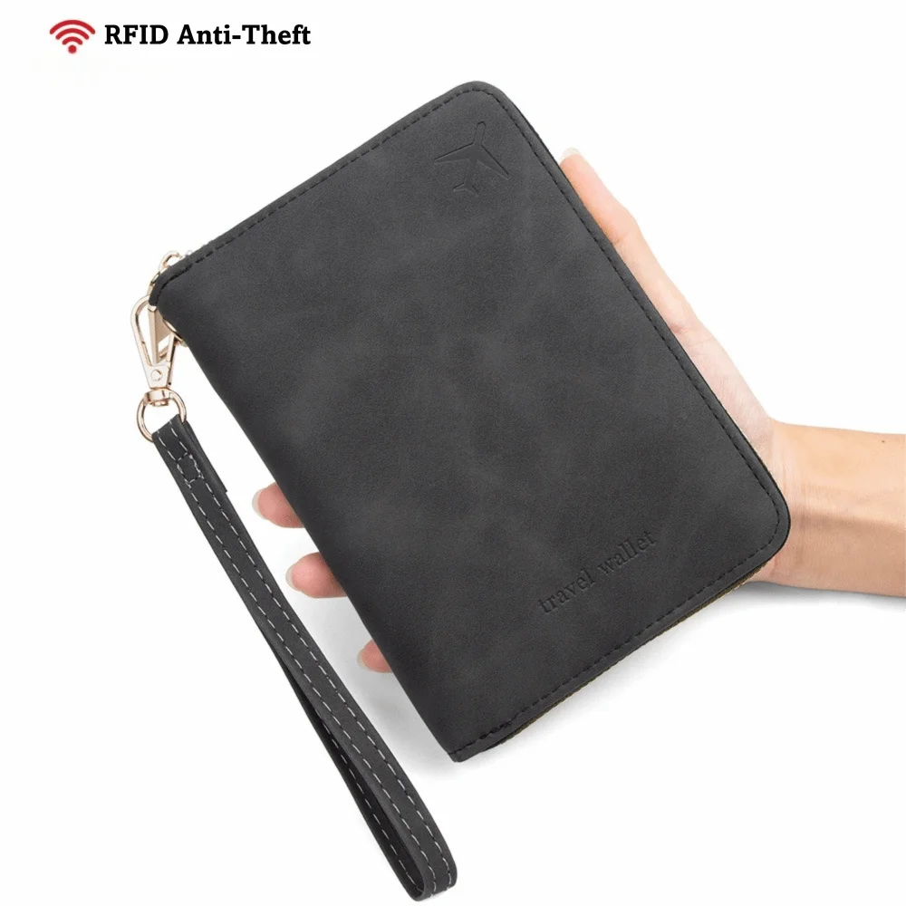 Versatile PU Leather RFID Passport Wallet with Secure Zipper Closure