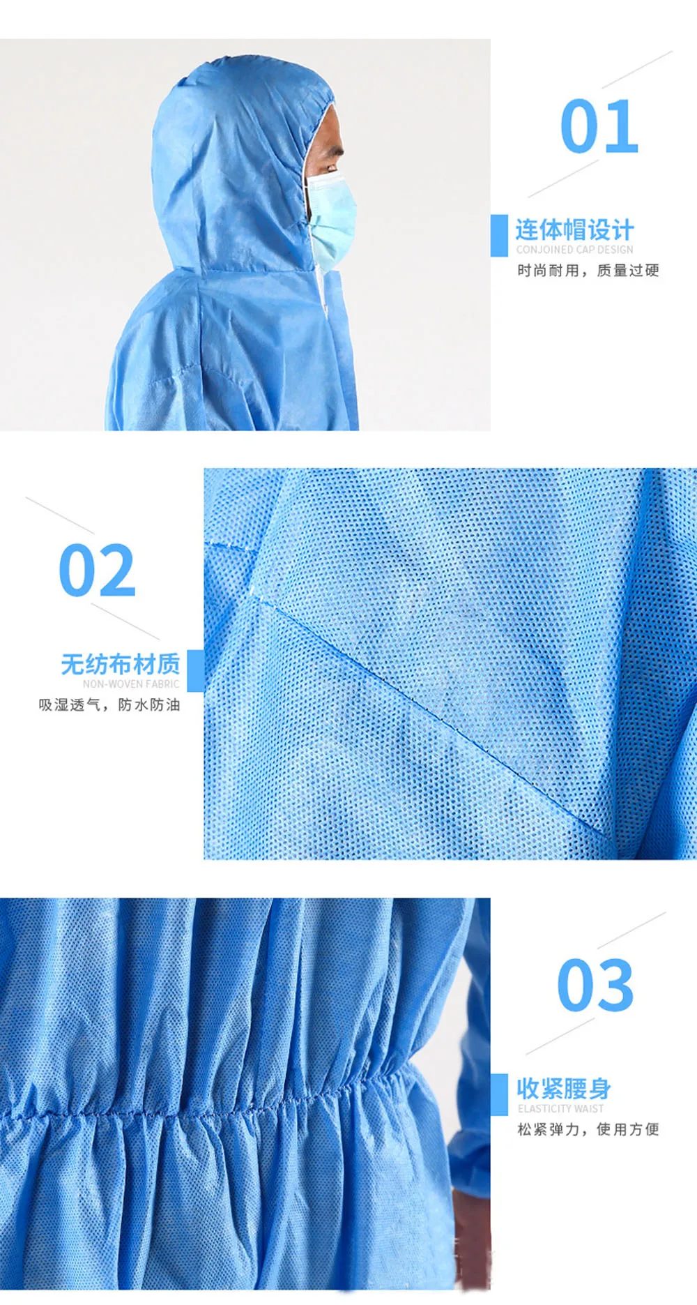 Work Coverall Suit Disposable Isolation Gown Disposable Jumpsuit Hazmat Sui dustproof Work Safety Clothing Spary Painting Cover All Protection Clothes Overall Suit