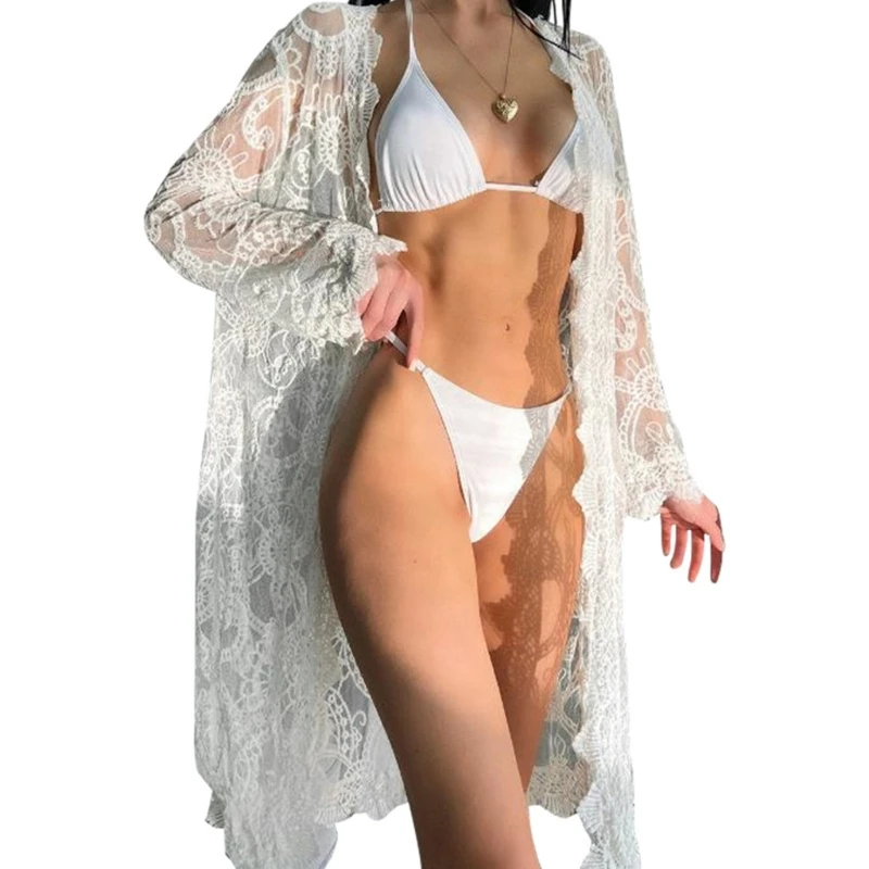 

2024 New All-matching Bathing Suit Cover Up for Women Open Front Bikinis Cover Up Girls Lace Swimsuit Kimono Cardigan Cover Up
