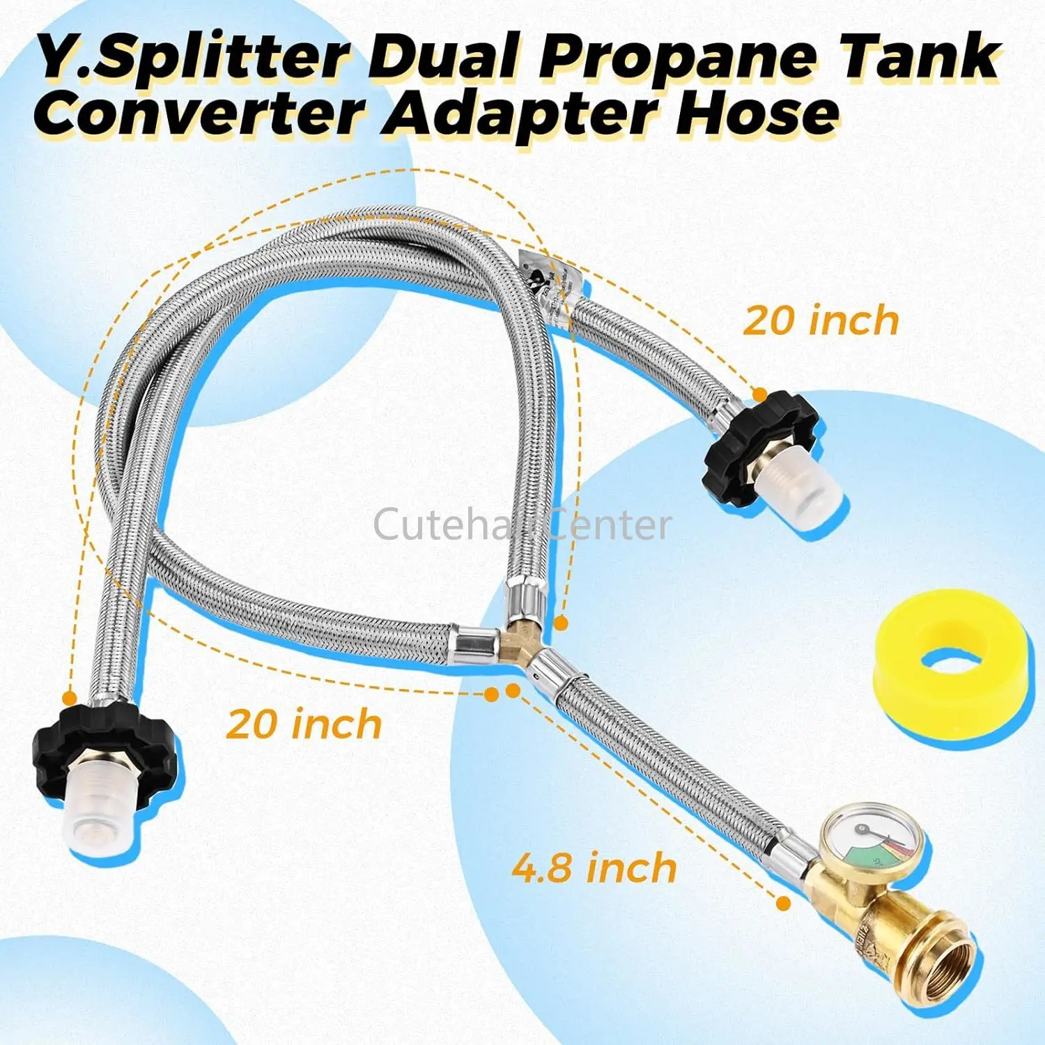 1kit Dual Propane Tank Connection Y-Splitter 2 Way POL & QCC Stainless Steel Hose Connect 5-100lbs Cylinder Grill Heater 350PSI