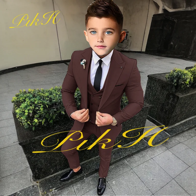 Suit for Boys Wedding Tuxedo Jacket Vest Pants 3-Piece Khaki Kids Complete Clothes Blazer Child costume enfant gar&ccedil;on