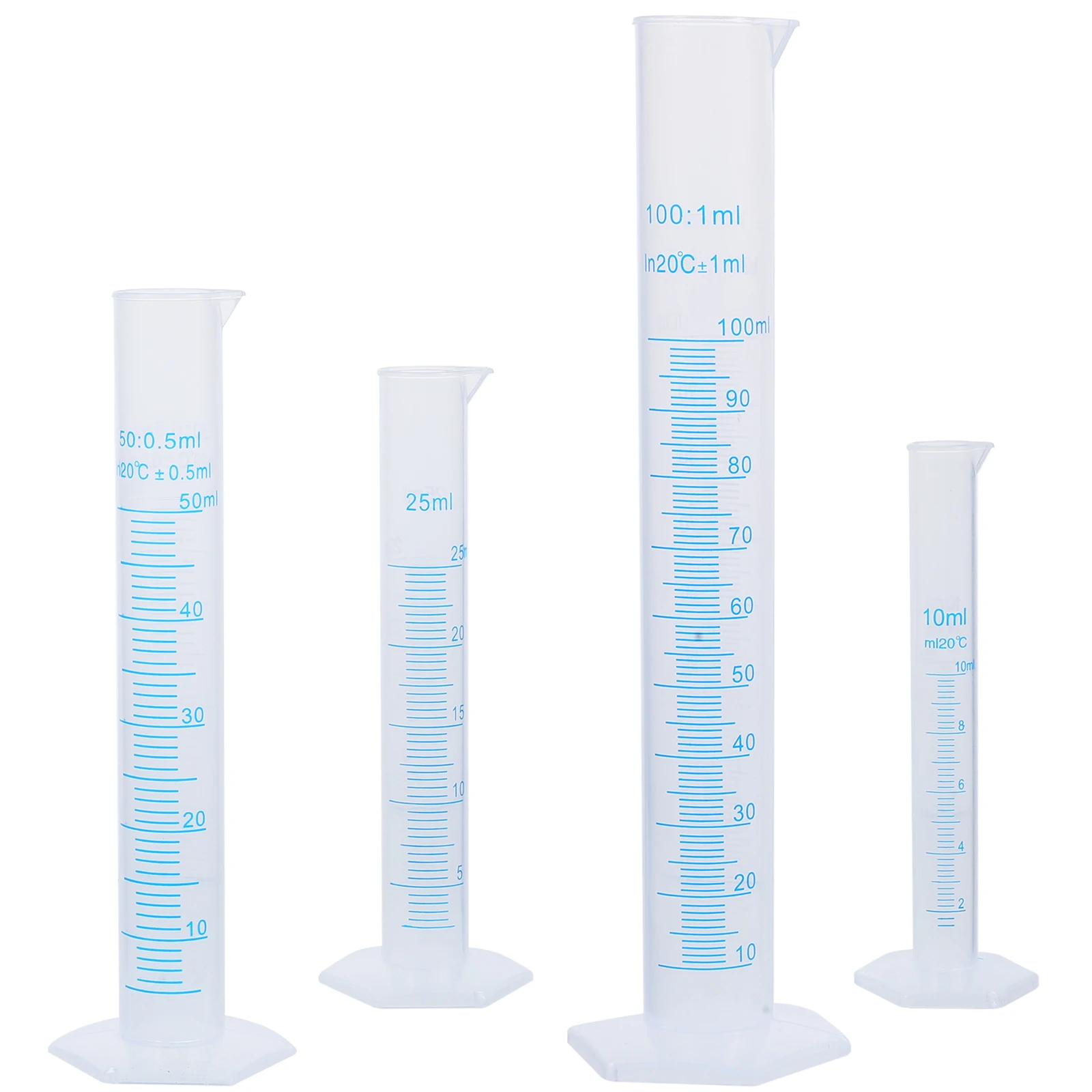Plastic Measuring Cylinder 4pcs Transparent Graduated 10ml / 25ml / 50ml 100ml