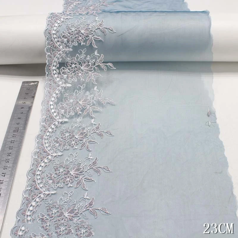 

28Yards Embroidered Lace Fabric DIY Dress Accessories Silver Thread Flower Mesh Embroidery Lace for Lingerie Sewing Crafts
