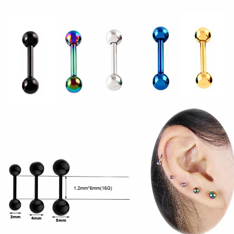 

Punk Barbell Ear Stud for Women 16G Stainless Steel Ball Labret Piercing Bar Ear Cartilage Earrings Tragus Nail Body Jewelry