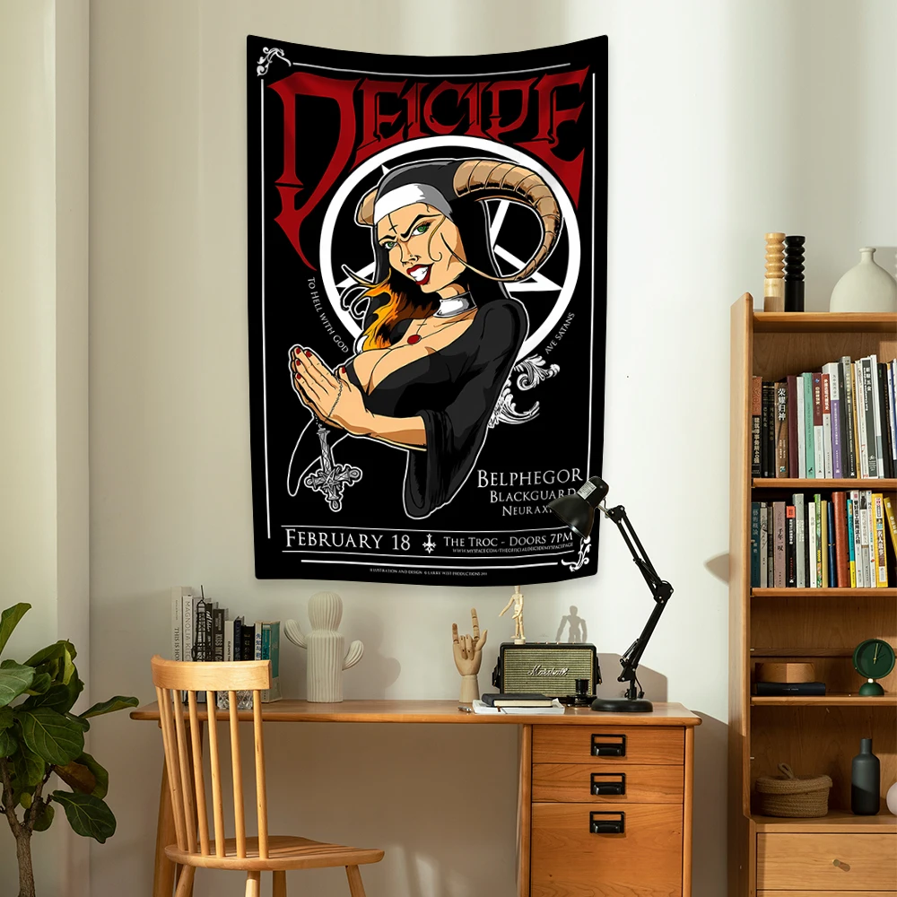 Rockmusik Death Metal Band Tapisserie Deizide gedruckt Schlafzimmer oder Wohnkultur Ästhetik Wandbehang Abdeckung Stoff Wohnheim Hintergrund – Detail 8