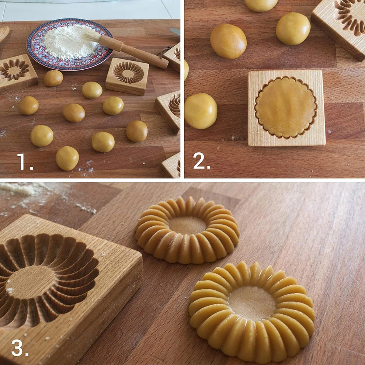 Cookie Cutter, 3D Wooden, DIY Baking, Engraved Embossed Biscuit Molds, for Gingerbread Fondant Christmas Baking