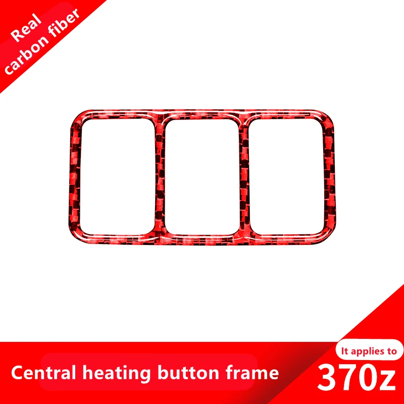 For NISSAN 370Z Center Console Heating Button Border Decoration Frame Red Carbon Fiber Sticker Car Interior Accessories