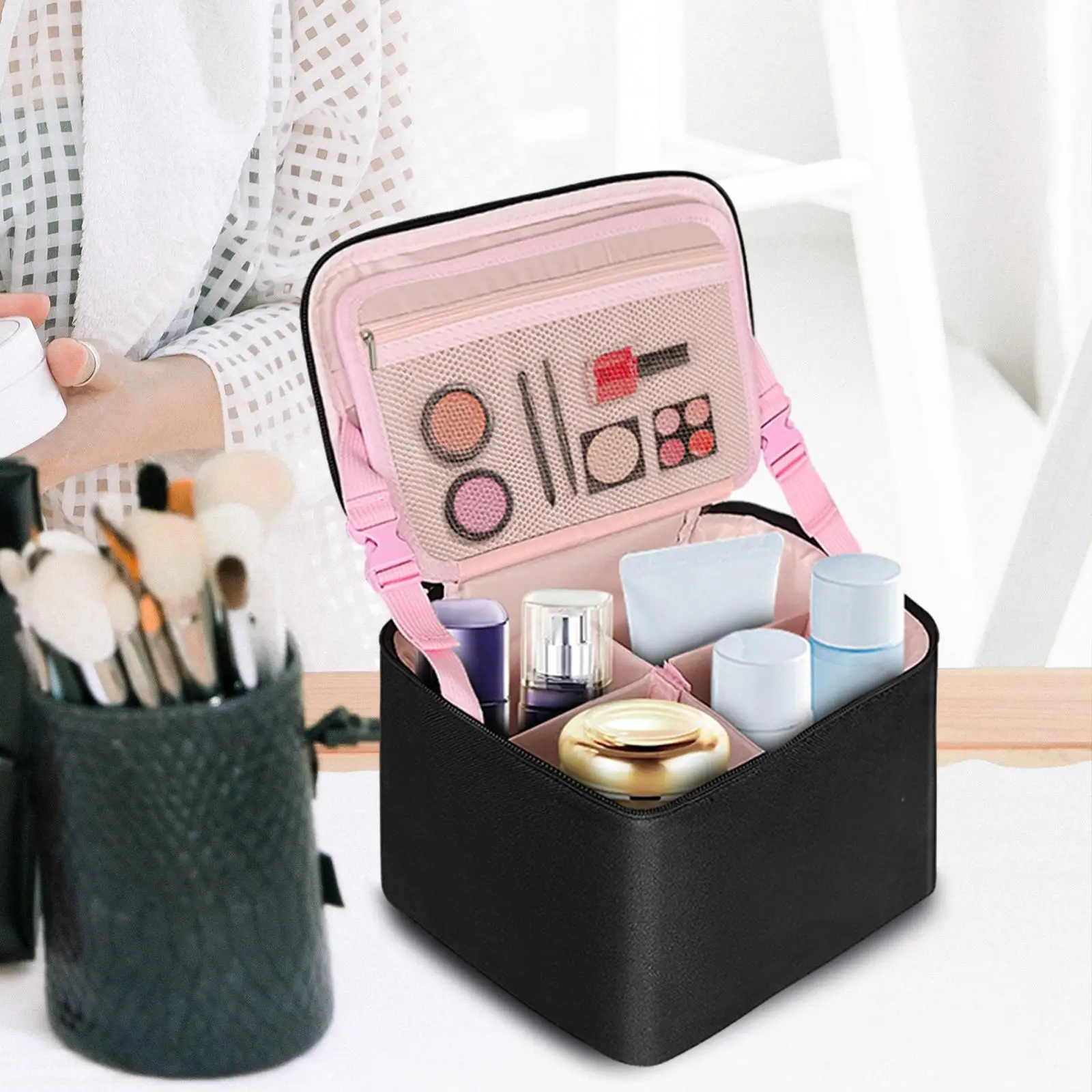 Makeup Bag Cosmetic Case Multifunction Oxford Cloth Storage Bag with Handle Divider Women Girls Large Pouch Toiletry Wash Bag