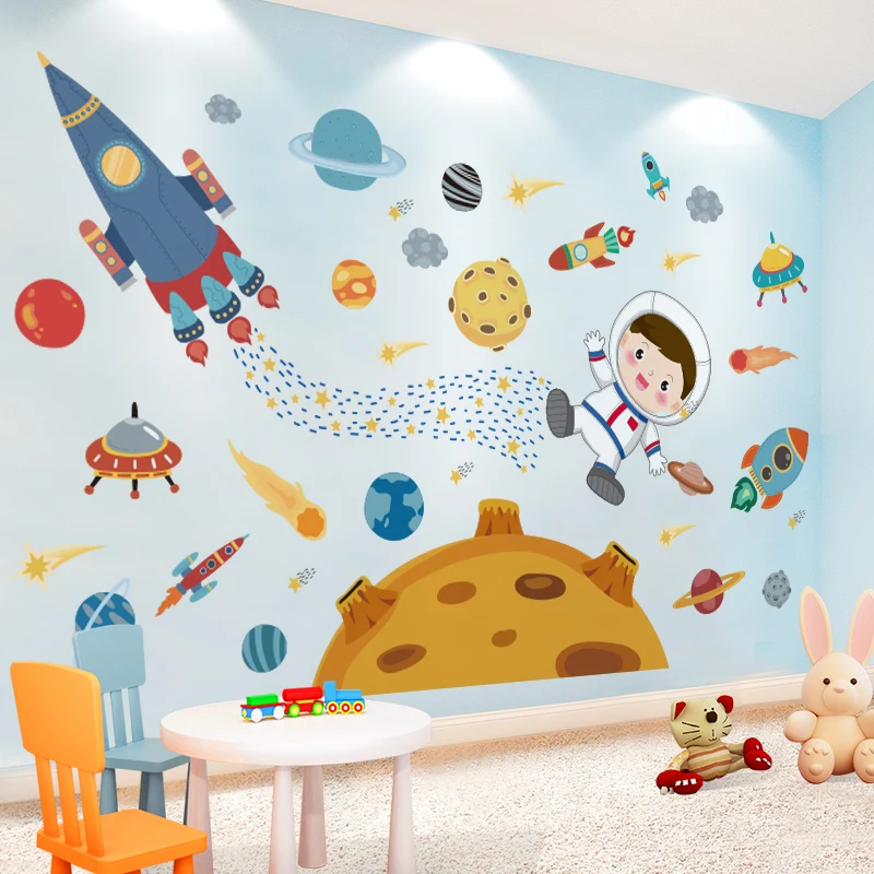 

[SHIJUEHEZI] Outer Space Wall Stickers DIY Planets Rockets Astronaut Wall Decals for Kids Rooms Baby Bedroom Home Decoration