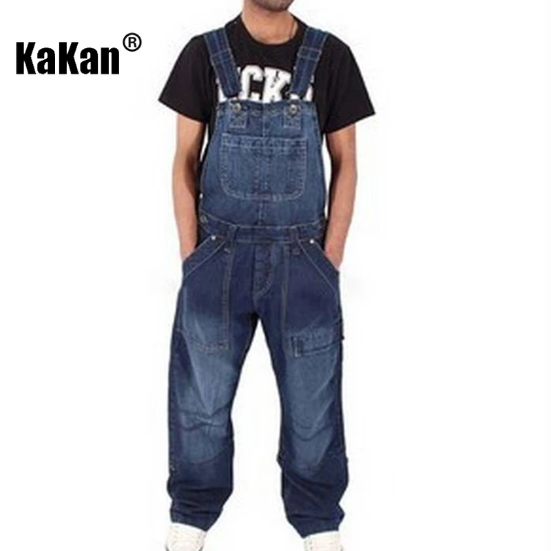 Kakan New European and American Strap Jeans Men's Wear, Versatile Cargo Pants Simple Multi Pocket Loose Long Jeans K60-0502