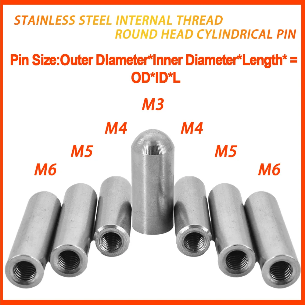Cylindrical Locating Dowel Pin M3 M4 M5 M6 304 Stainless Steel Internal Thread OD 4-12mm Length 12-80mm