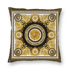 Elegant Baroque Gold Medallion Decorative Pillowcase - Luxurious Soft Fabric Cushion Cover - 50x50cm 20x20in (1)
