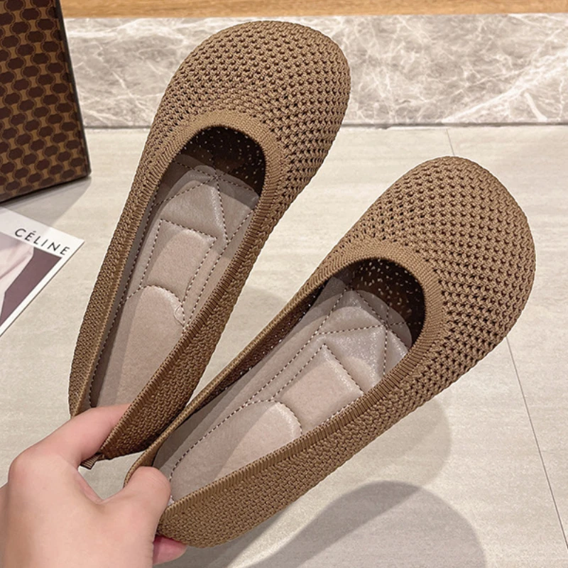 Women Shoes Women Sneakers Women Flats Casual Shoes Big Size 42 Women Flats Knitted Breathable Sneakers Ladies Soft Bottom Ballet Loafers Casual Slip on Boat Shoe for Woman women shoes women sneakers women flats casual shoes