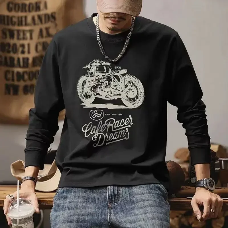 thumbnail image 1 of Camiseta para hombre, cuello redondo, jersey para hombre, 100 % algodón, manga larga, sudaderas sociales, ajuste regular, talla normal, talla S, estética, XL, 1 of 5