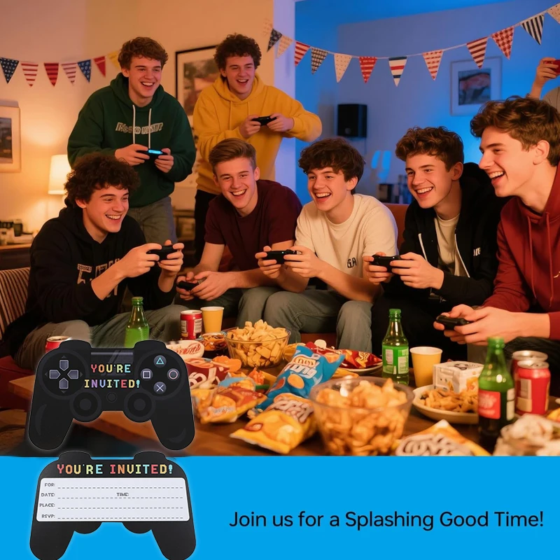 12Pcs/set Video Game Theme Party Invitation Cards with Envelope Kids Boys Game On Birthday Party Decoration Black GamePad Card