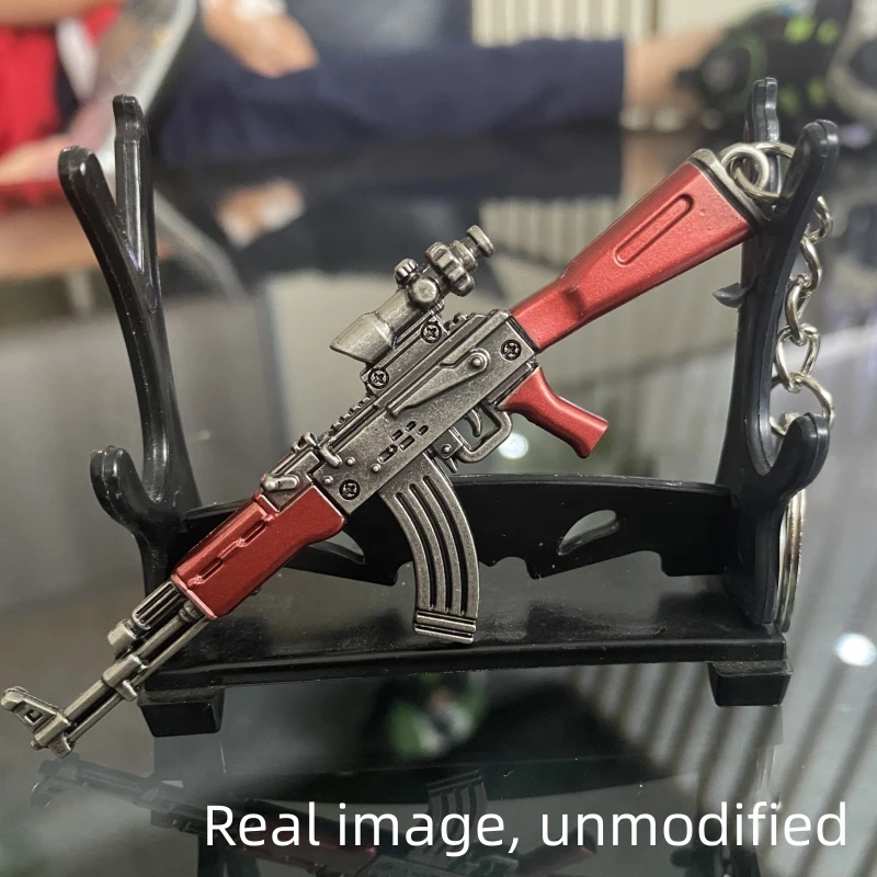 Free Base Mini AKM Gun Keychain PUBG Game Peripherals Metal Weapon Model Alloy AK 47 Light Key Chain Car Pendant Gift Toy 5