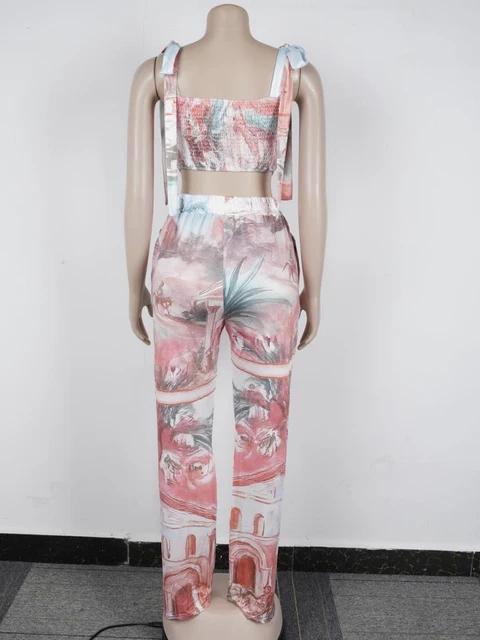Krista Multi Color Print Tie-Up Ruched Wide Pant Set 5