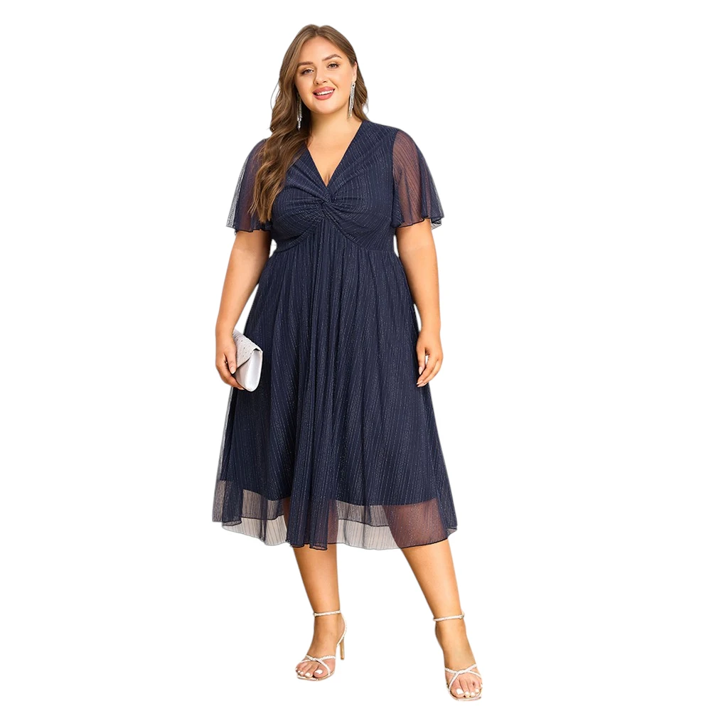 Plus Size Women’s V-Neck Solid Dresses Elegant Evening Party Dress Prom Female Large Size Bridesmaid Dresses 2XL 3XL 4XL 5XL 6XL Best Sellers In Women's Clothing