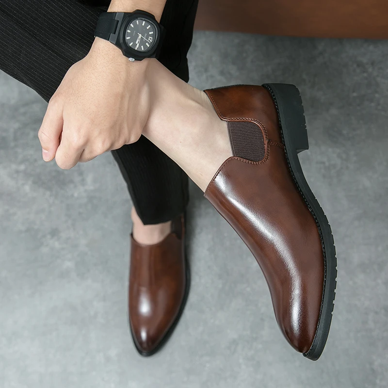Men Concise SilpOn Leather Fashion Business Shoes Dress Shoes Casual Derby Career Italy Style Plus Size 3846 leather shoes