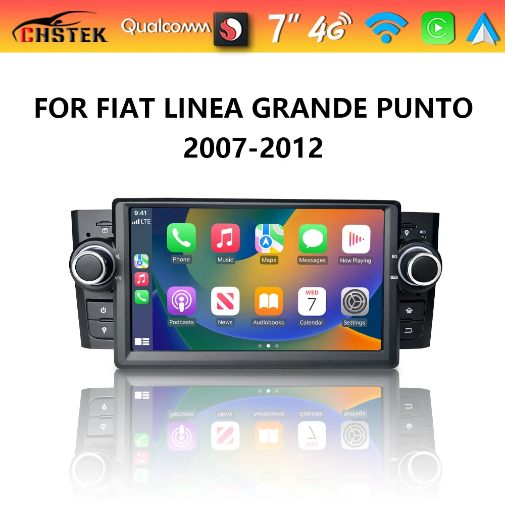 Chstek Android 13 Autoradio Stereo Carplay Navigazione Per Fiat Linea Grande Punto 2007-2012 Qualcomm Bluetooth Wifi 4G Autoradio