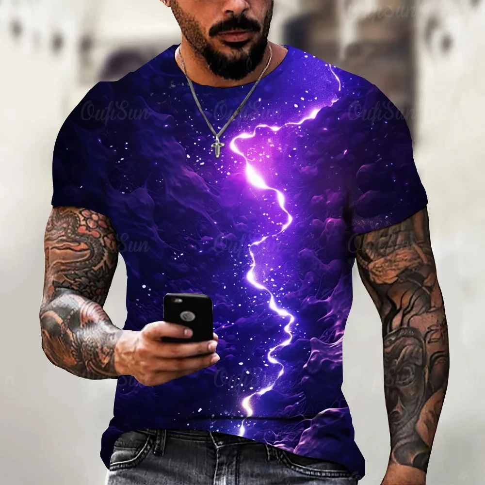 

2022 New Men's T-Shirt Casual Lightning Cool 3D Digital Printed T Shirts for Men Short Sleeve Tee Oversized Men Clothing
