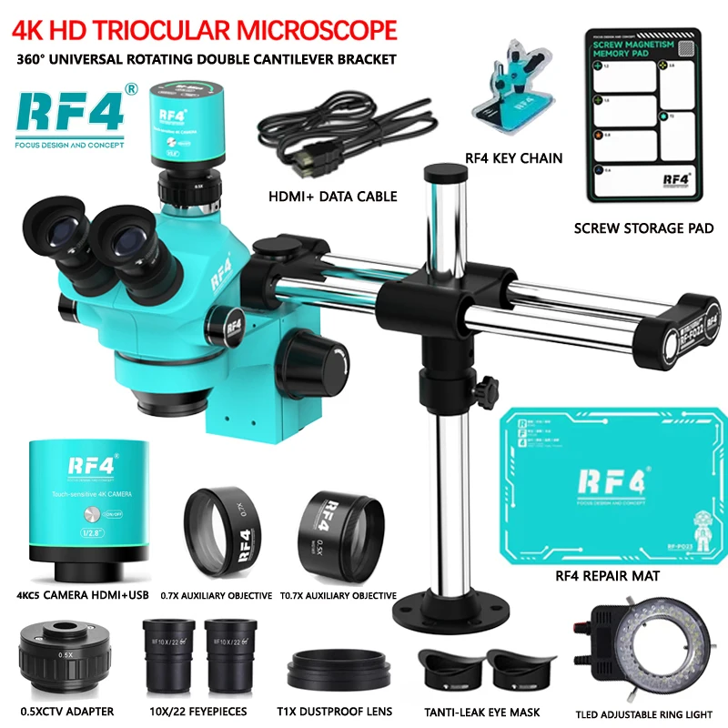 RF4 더블 붐 줌 Simul Focal Trincular 스테레오 현미경 1080P ..