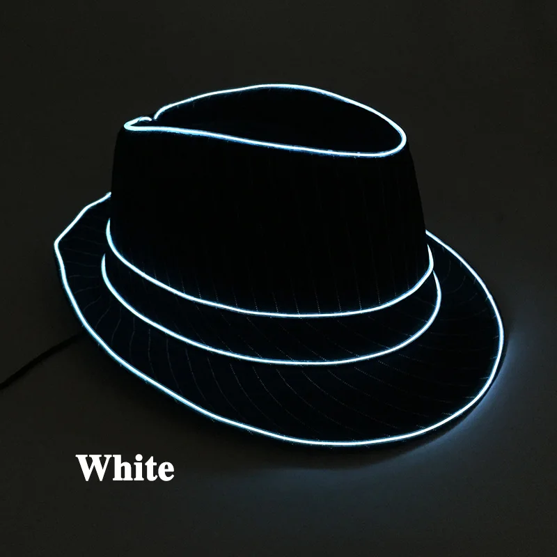 Männer Geschenk Neon EL Draht Glowing Schwarz Krawatten Fedor Hut Hochzeit Party Decor LED Leuchtende Krawatten Für Männer DJ Bar Club Bühne Prop – Detail 36