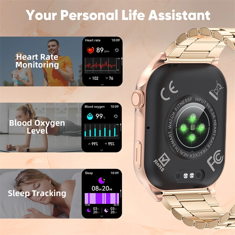 New For Android iOS Smart Watch Women 2.01inch Heart Rate Health Monitoring Bluetooth Call Waterproof Sport Watch Smartwatch Man