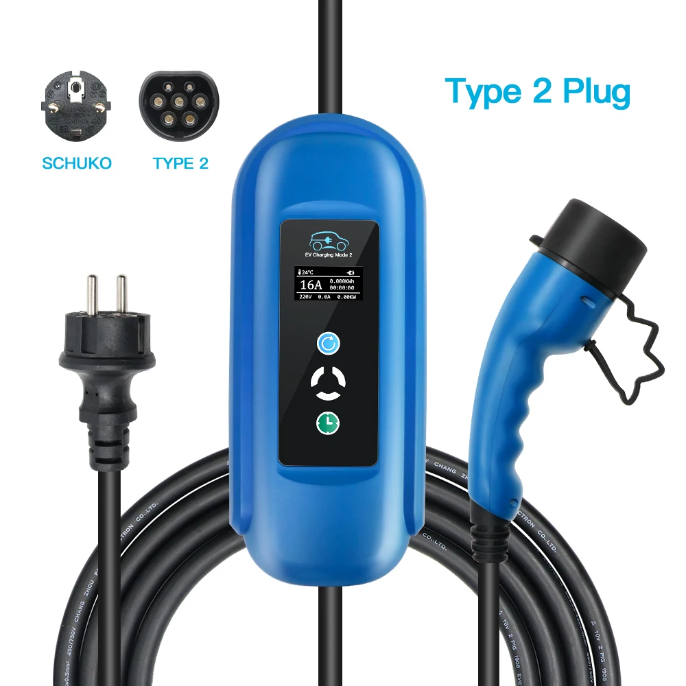Ev Caricatore Mobile Wallbox 16A 220/250V Type2 Cavo Di Ricarica Portatile Regolabile Per Veicoli Elettrici 5M Spina Schuko Evse
