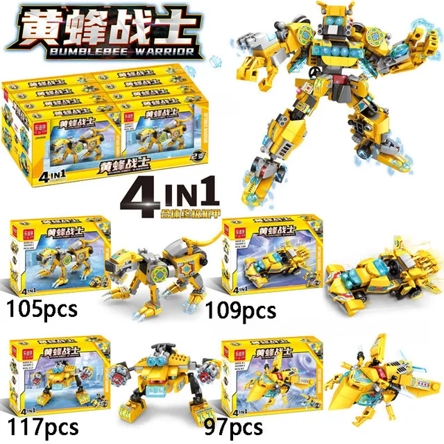 Boy Assembling Building Blocks Toy 4 in 1 Anime Wasp Warrior Mech DIY Small Particles Children's Educational Toys 1