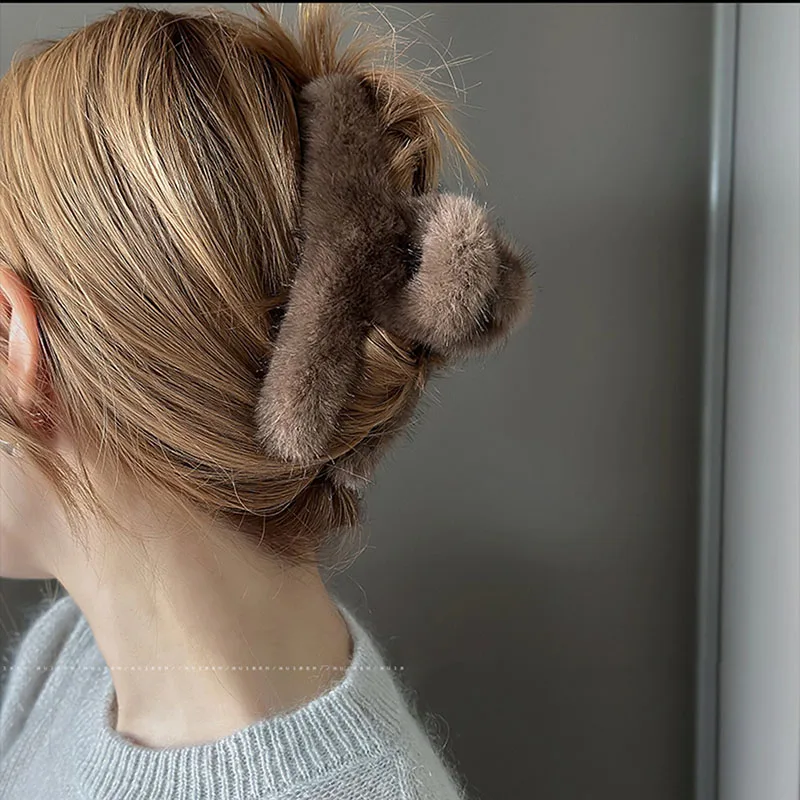 

Новые корейские заколки из натурального меха норки, модные большие заколки для волос, заколки-крабы, заколки для волос для женщин, Натуральные Искусственные