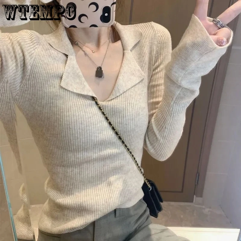 

Polo Neck Sweater Women's Knit Bottom Shirt Pull Jumper Long Sleeve Top Simple Casual Commuting Korean Fashion Autumn Winter