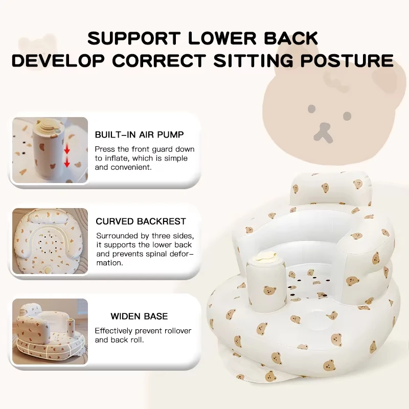 Inflatable Kids Sofa Inflatable Children's Sofa Portable Baby Chair Multifunctional Baby Bath Seat Lounger for Kids Beach Armchair Child Stool