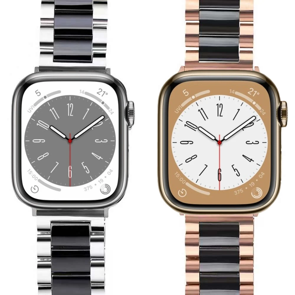 Metal+Ceramic Strap for Apple Watch 49mm 45mm 44mm 42mm 41mm 40mm Stainless Steel Bracelet Belt iWatch Ultra 9 8 7 6 5 4 SE Band