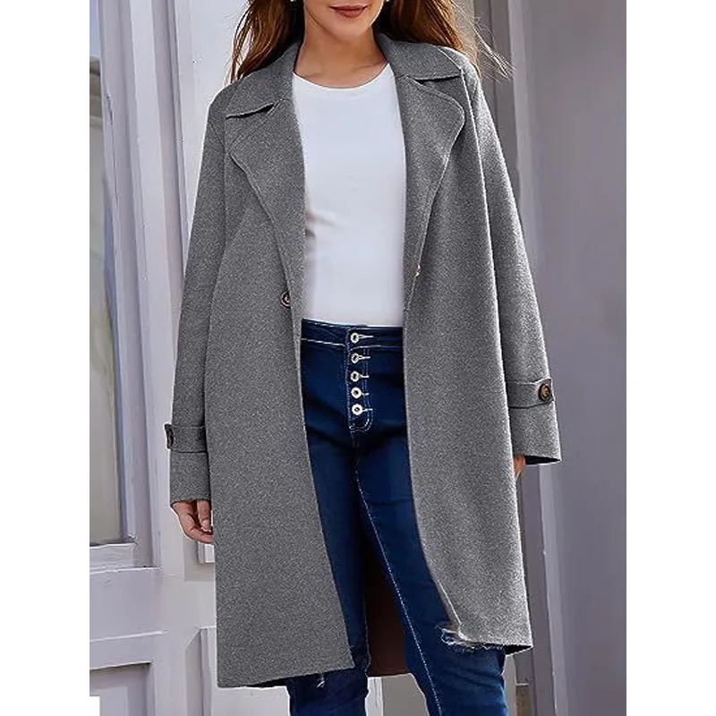 2023 New Autumn and Winter Elegant and Fashionable Solid Polo Neck Warm Temperament Commuter Women's Casual Long Cardigan Coat