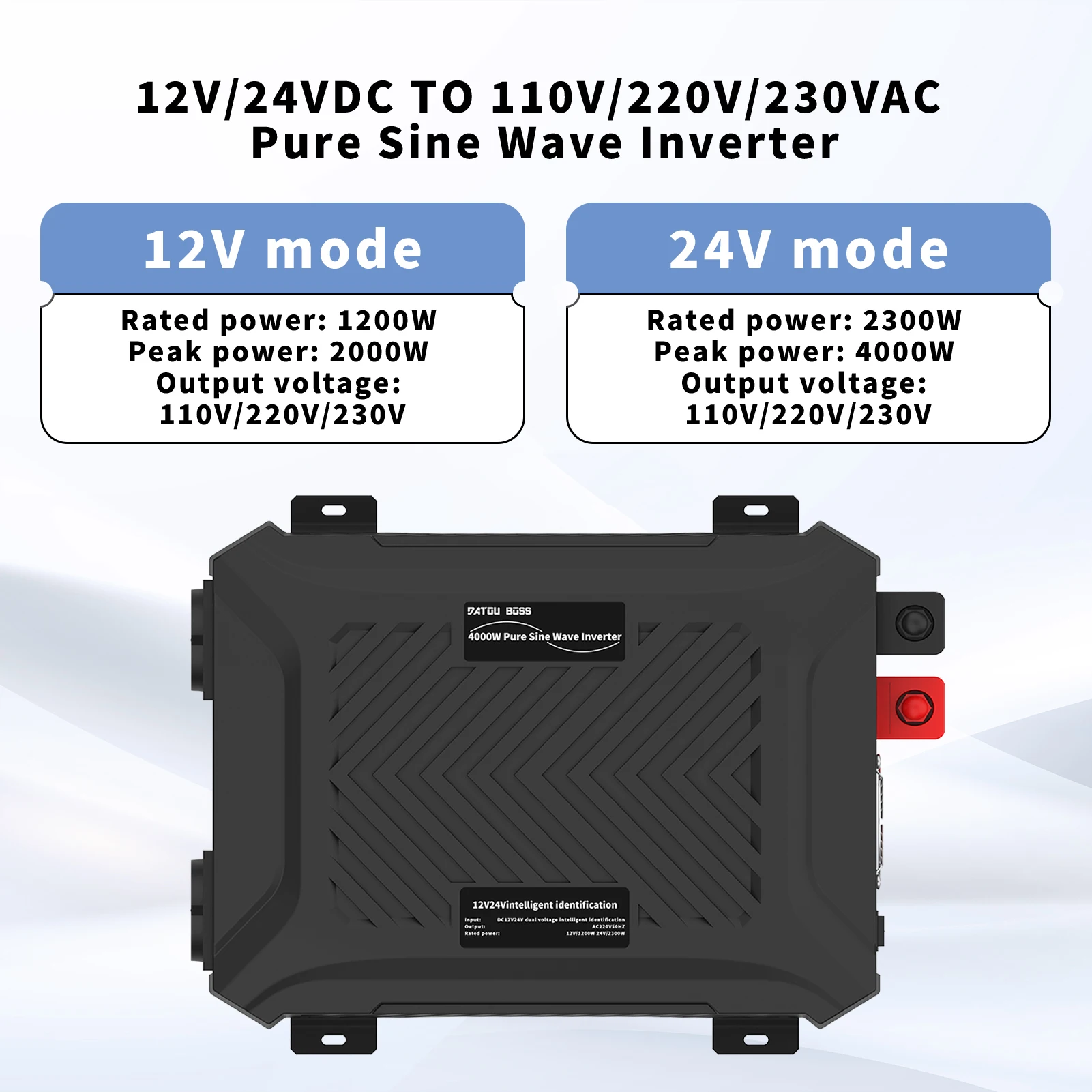 DATOU BOSS Pure Sine Wave Inverter 12v 24v 1200w 2300w Two Voltages Support dc ac Inverter 12v to 220v EU Peak Power 4000W
