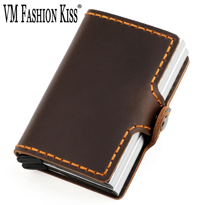 

VM FASHION KISS Anti Rfid Wallet Crazy Horse Leather Men Wallets Short Male Purse Popup Card Holder Wallet Men Genuine Leather