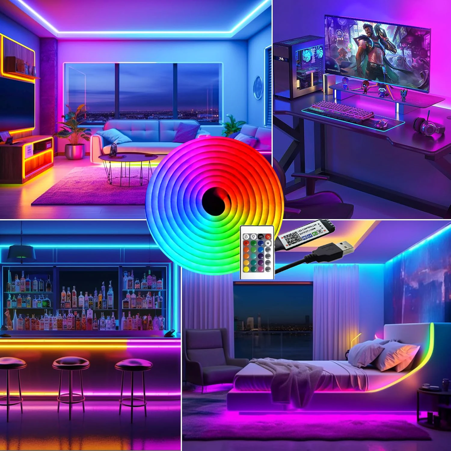 LED neon belt flexible waterproof lighting RGB dimming application and remote control built-in microphone voice control