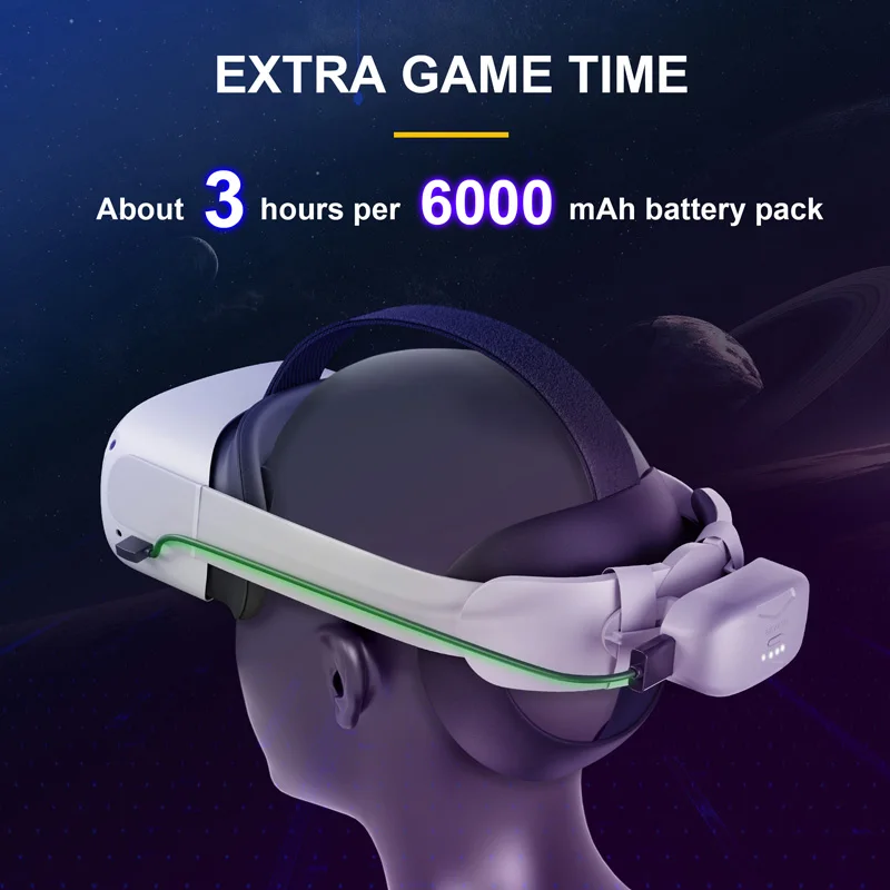 Oculus Quest 1/2 헤드셋용 휴대용 배터리, 6000mAh 충전기 용량, VR 파워 뱅크, 메타 퀘스트 프로 호환