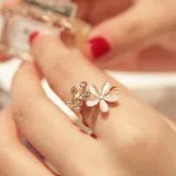Opal Double Daisy Flower Adjustable Ring Rhinestone For Women