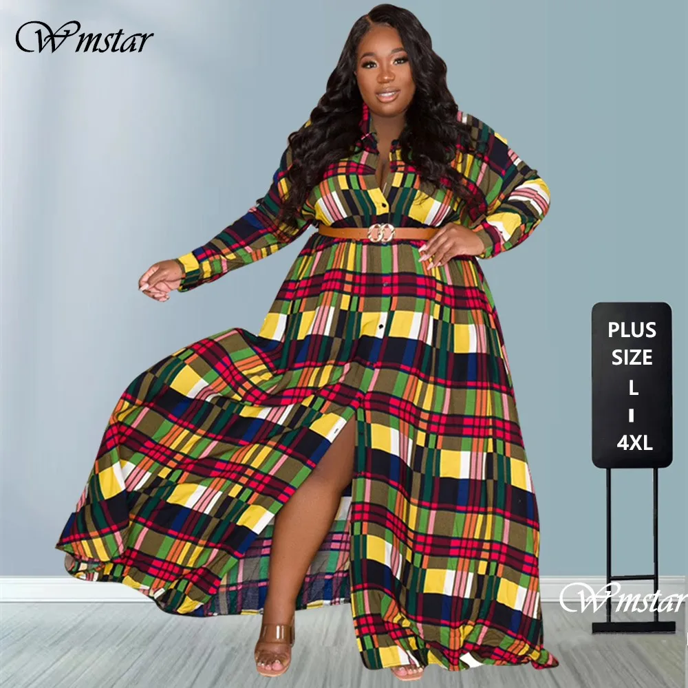 Wmstar-Vestidos camiseros de talla grande para mujer, ropa holgada Sexy y elegante de manga larga, 4XL, venta al por mayor, 2022 - AliExpress