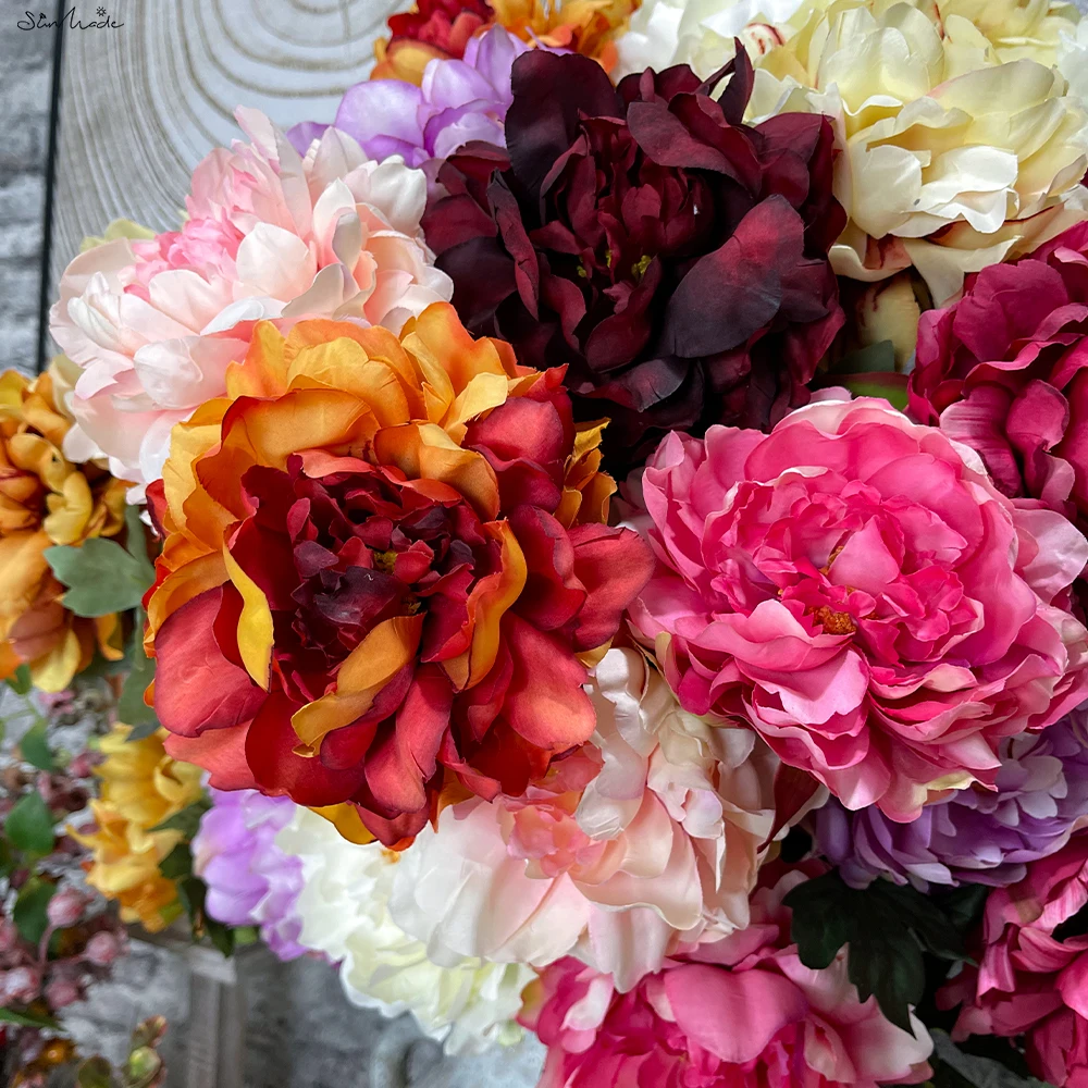 

SunMade Vintage Large Peony Silk Artificial Flowers Home Decor Autumn Decoration White Flower Wedding Flores Fleur Artificielle