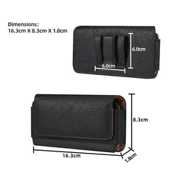 Leather Mobile Phone Belt Clip Case - Men's Waist Bag Holster Cover (Black M)