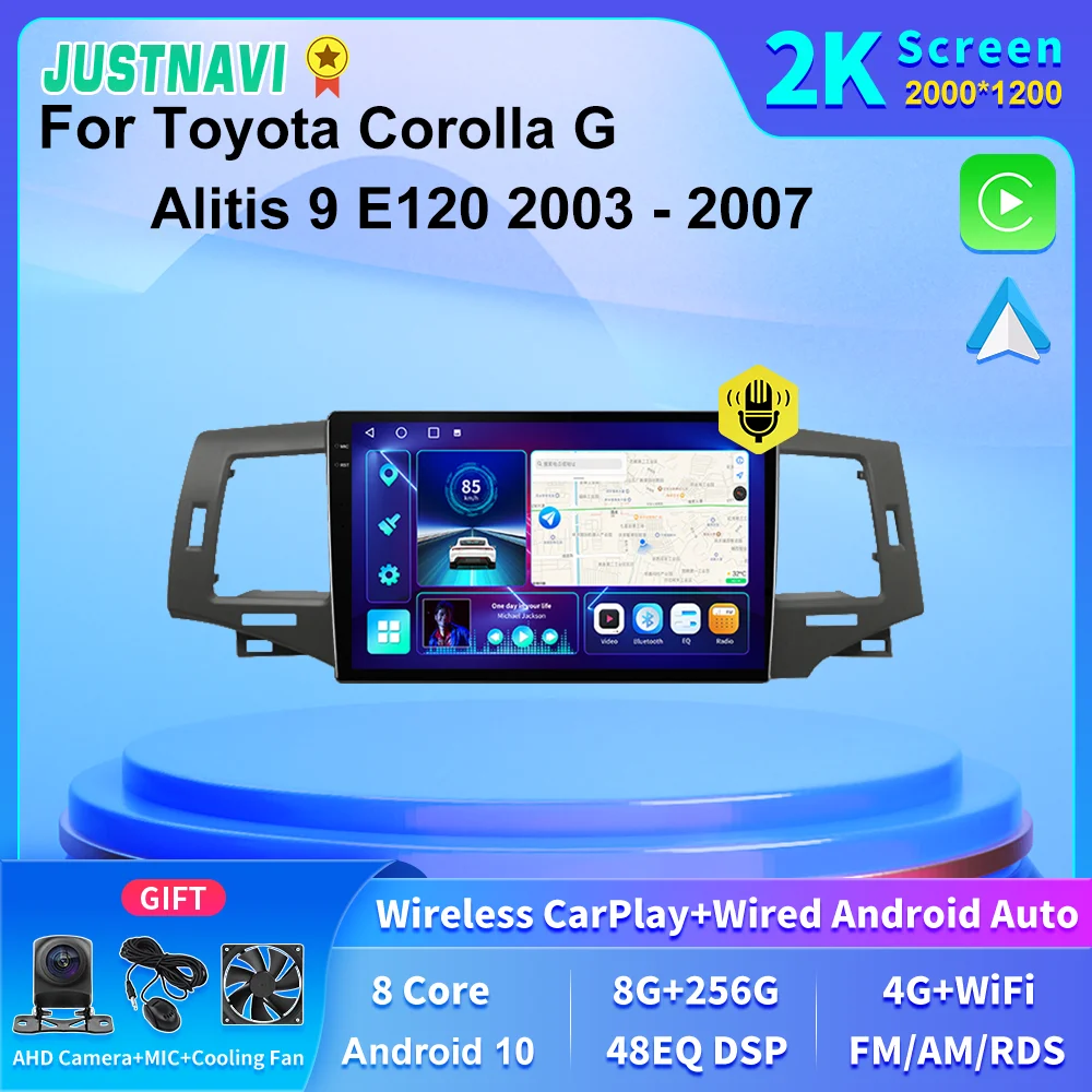 

Автомобильная Мультимедийная система JUSTNAVI, 2K экран, Android, GPS для Toyota Corolla G Alitis 9 E120 2003 2004 2005 2006 2007 SWC Carplay