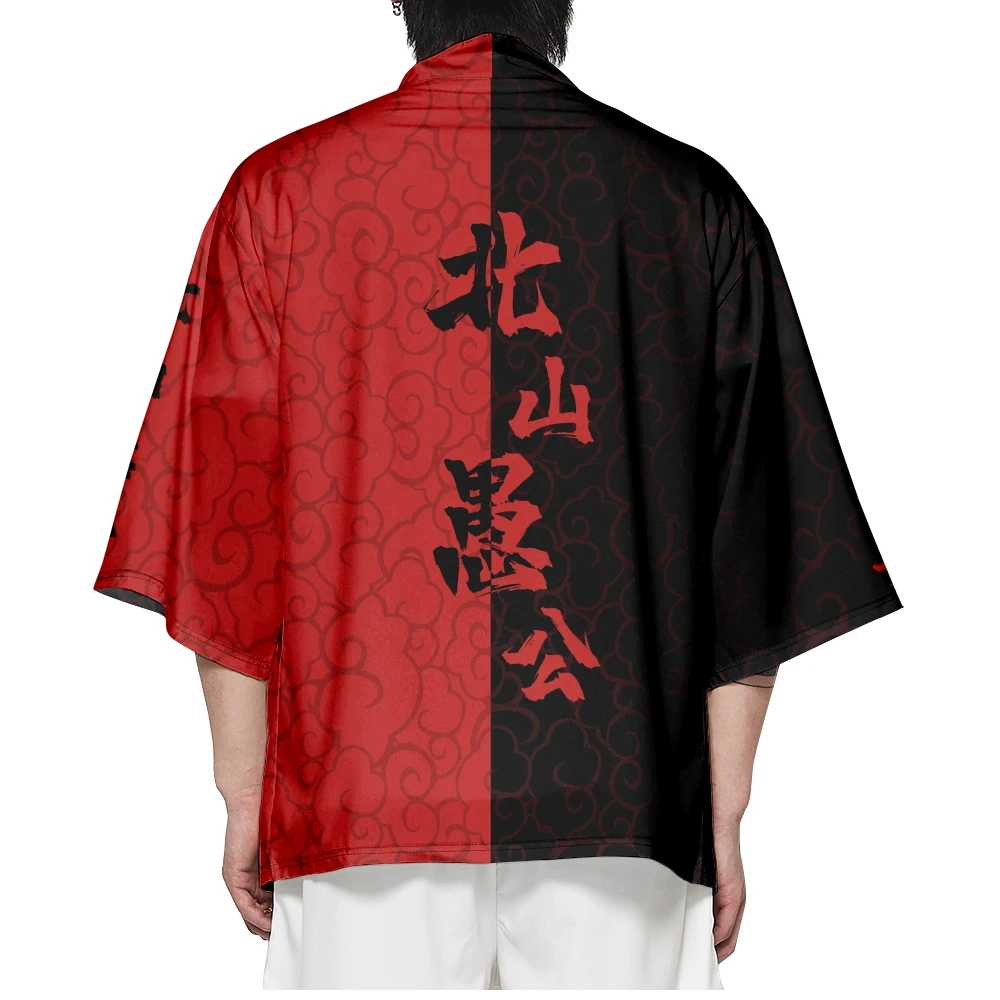 Black Red Split Joint Printed Cardigan Shirts Japanese Women Men Cosplay Yukata Harajuku Kimono Asian Streetwear Clothing