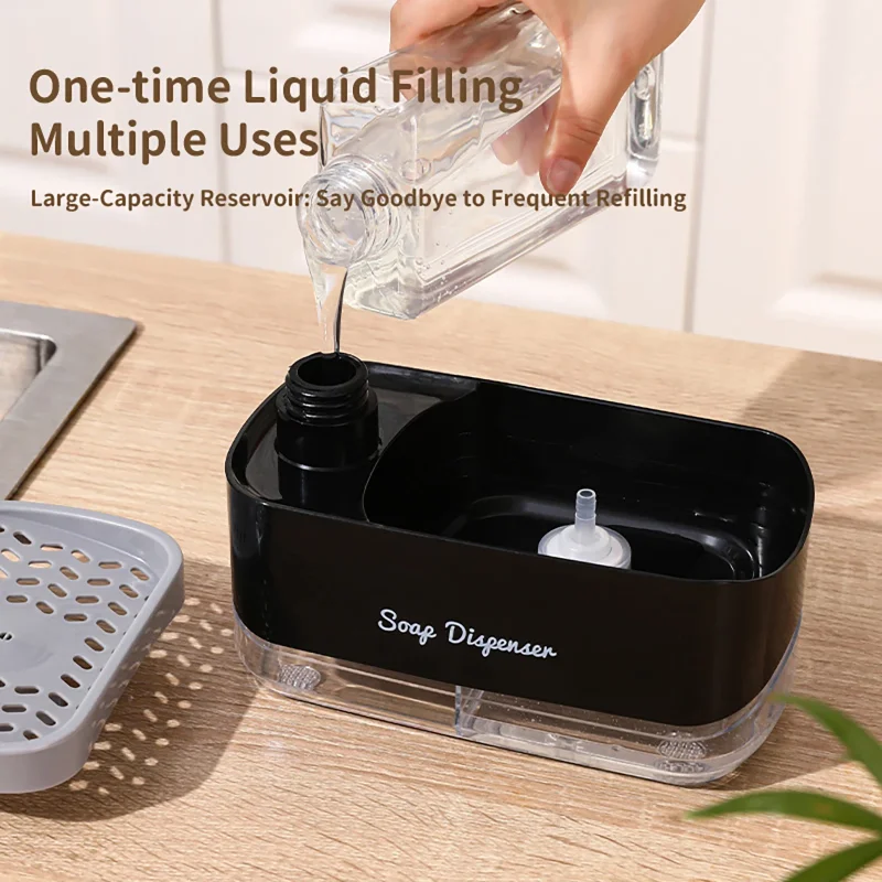 Dishwasher Dispenser, Press Type Manual Soap Dispenser, 2-in-1 Liquid Dispensing Methods, Easy to Detachable and Washable Sponge