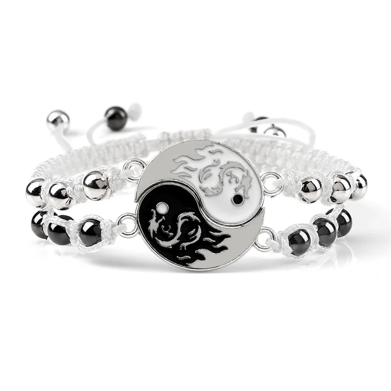 2 pièces/ensemble Dragon Tai Chi Gossip Bracelet tressé pour femmes hommes meilleurs amis Bracelets Yin Yang réglables Couple bijoux de mode 12